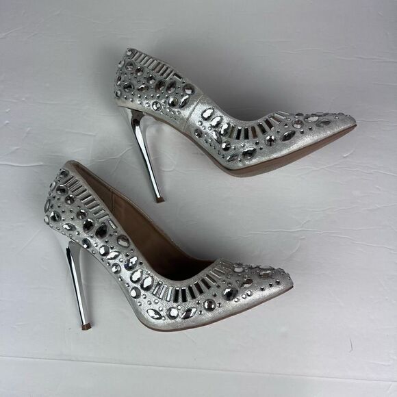 Charlotte Russe Elsa Heels Silver Studded Rhinestone Embellished 4.5 Heel Size 8 - Picture 6 of 14
